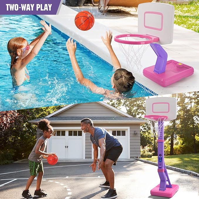 SUPER JOY Toddler Pink Basketball Hoop for Kids 1-3,2-4 5 Years Old, Adjustable Mini Hoop Set for