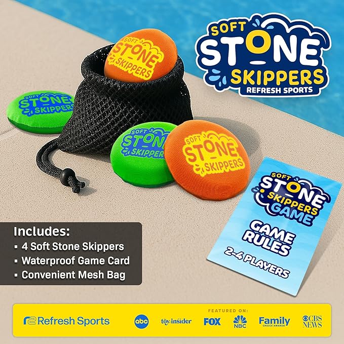 Soft Stone Skippers Game – Fun Pool Toys for Kids All Ages - 4 Pack Water Skipping Discs Set – Best
