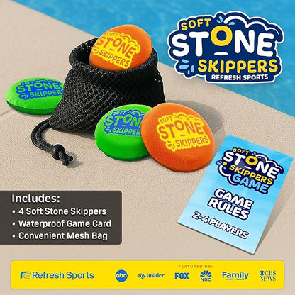 Soft Stone Skippers Game – Fun Pool Toys for Kids All Ages - 4 Pack Water Skipping Discs Set – Best