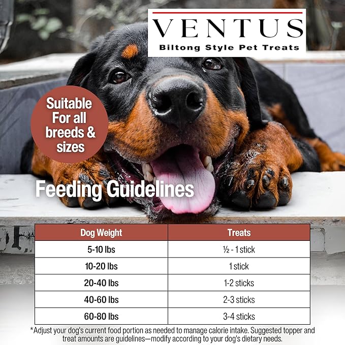 VENTUS Jerky Crunch Bars - Single Ingredient Venison Jerky Dog Training Treats, Healthy Air Dried