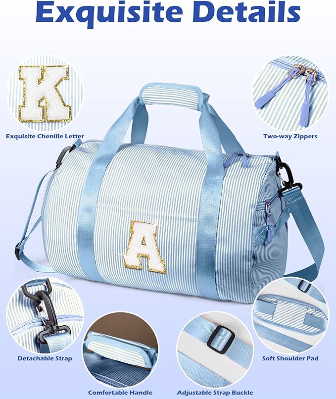 Gifts for Teenage Girls, Girl Gym Bag, Kids Initial Overnight Duffel Bags with Shoe Compartment