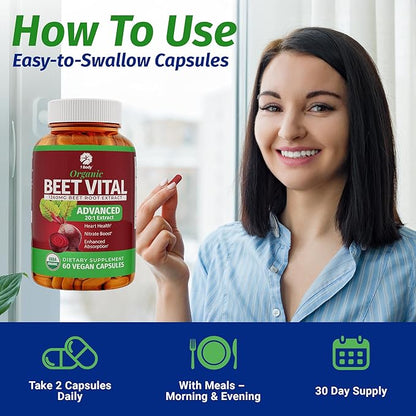 1 Body Beet Vital, Organic Beetroot Supplements for Circulation, Energy, & Stamina, Nitric Oxide