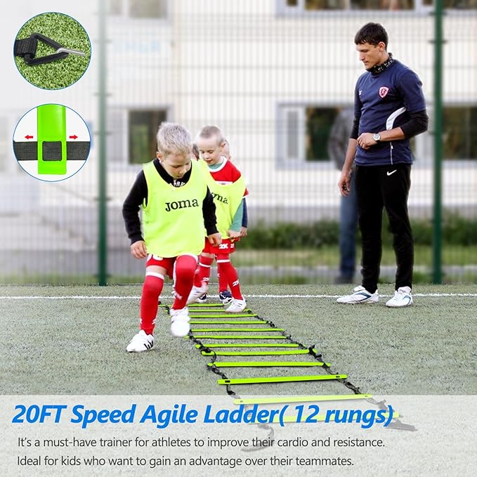 Agility Training Equipment, Football Training Equipment Includes 20FT Agility Ladder,4 Adjustable