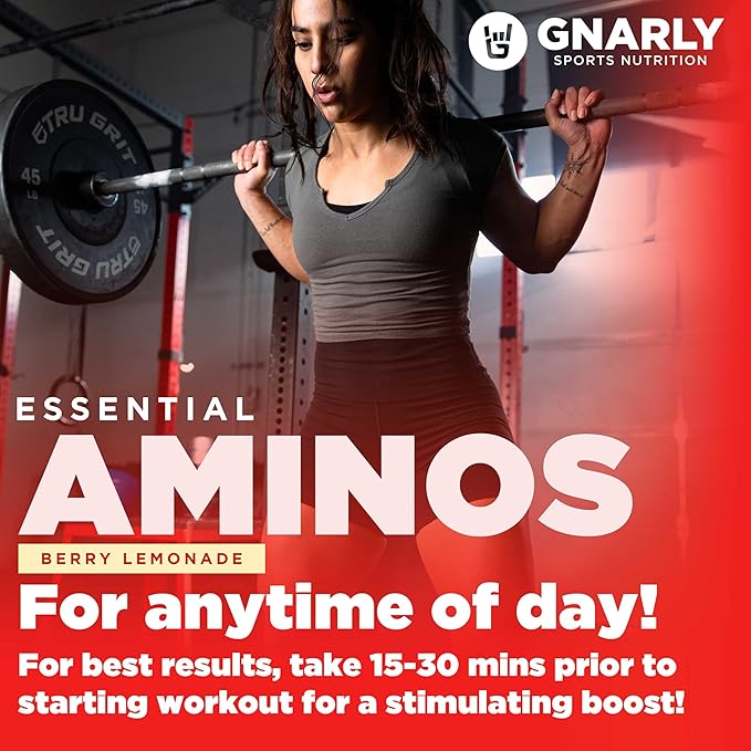 Gnarly Nutrition Essential Aminos Powder, Berry Lemonade ??Pre-Workout Amino Acids ??NSF Contents