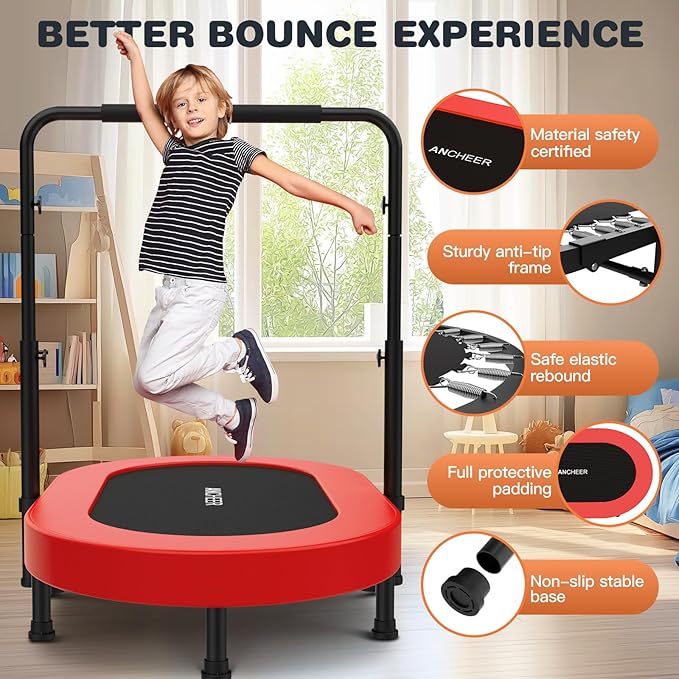 ANCHEER 56'' Foldable Mini Trampoline with Adjustable Handle - Indoor/Outdoor Rebounder for Kids &