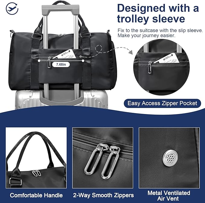 FIORETTO Womens Gym Tote Duffle Bag with Toiletry Bag, Sports Duffel Overnight Hospital Workout
