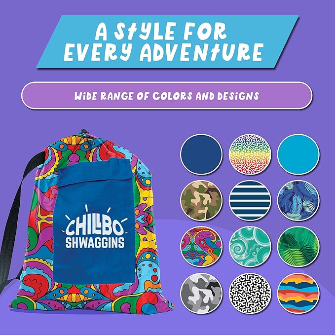 Chillbo Shwaggins Inflatable Couch – No-Pump Setup, Ripstop Polyester, Stability Pegs, Fun Prints