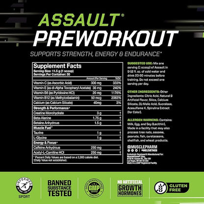 Muscle Pharm Assault Energy & Strength Pre Workout Powder for Men & Women with Beta Alanine