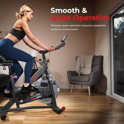 Sunny Health & Fitness Smart Pro Indoor Cycling Exercise Bike, Felt Resistance and Belt Drive, Free