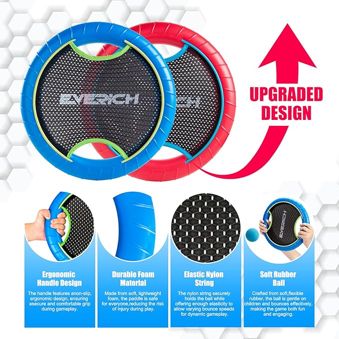 EVERICH TOY Trampoline Paddle Ball Set with 2 Bouncy Paddles & 4 Balls - Soft Foam Design for Kids