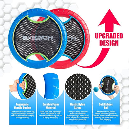 EVERICH TOY Trampoline Paddle Ball Set with 2 Bouncy Paddles & 4 Balls - Soft Foam Design for Kids