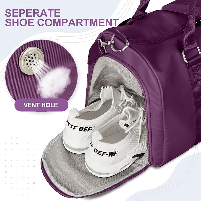 FIORETTO Womens Gym Tote Duffle Bag with Wet Pocket & Shoe Compartment, Sports Duffel Overnight