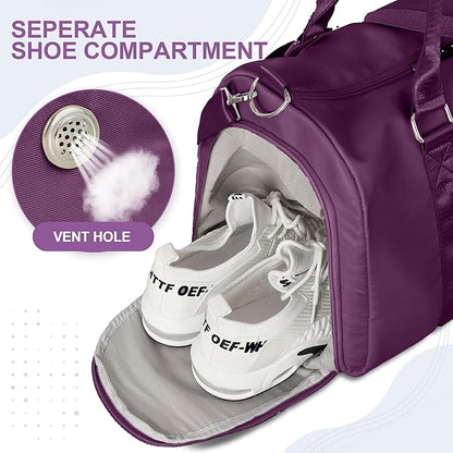FIORETTO Womens Gym Tote Duffle Bag with Wet Pocket & Shoe Compartment, Sports Duffel Overnight