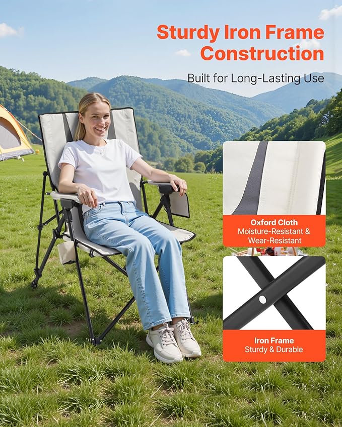 VEVOR Folding Camping Chair, 3 Reclining Positions, Outdoor High Back Camping Chair, 260lbs Weight