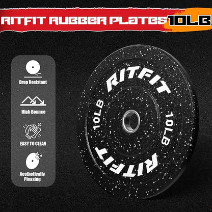 RitFit Bumper Plates, Colored Fleck-Rubber Weight Plates with Steel Insert, 2-inch Olympic Weight