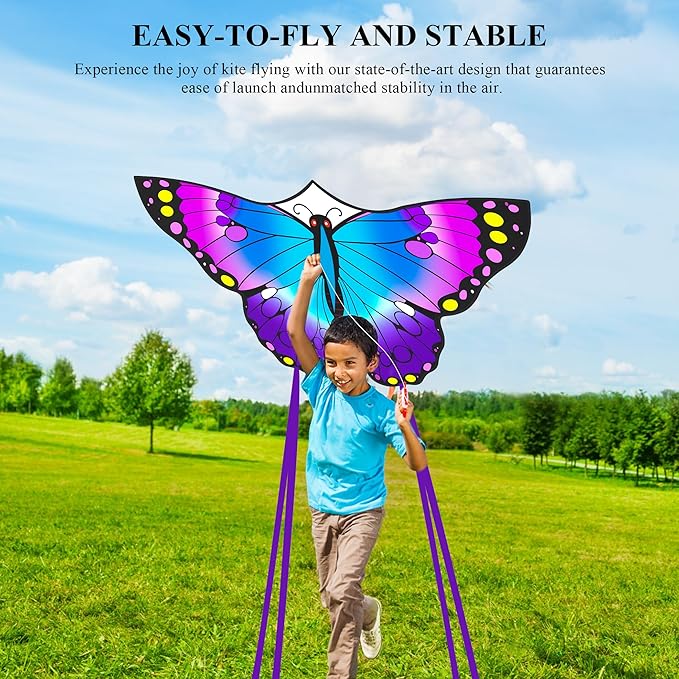 3 Pack Large Kites, Large Butterfly Kite, Colorful Delta and Red Octopus for Girls Boys Ages 4-8