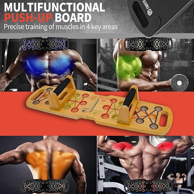 Wooden Portable Push up board, foldable fitness strength training pushup stand with solid bar