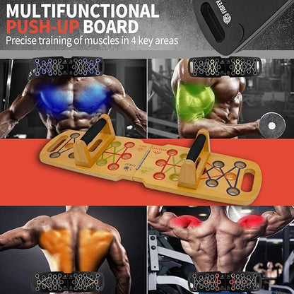 Wooden Portable Push up board, foldable fitness strength training pushup stand with solid bar