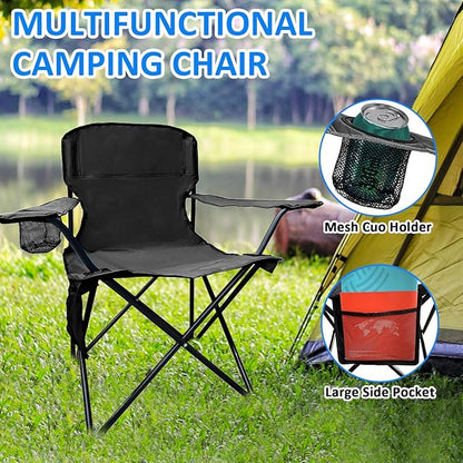 Folding Camping Chair, 225lb Capacity, Includes Cup Holder & Side Storage Bag, 5.5lbs Portable for