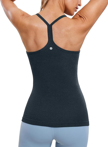 CRZ YOGA Seamless Workout Tank Tops for Women Racerback Athletic Camisole Sports Shirts with Built