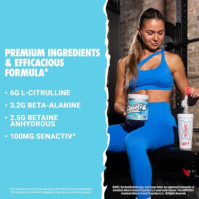GHOST Legend Pre-Workout Powder, Sonic Ocean Water - 30 Servings ??Pre-Workout for Men & Women with