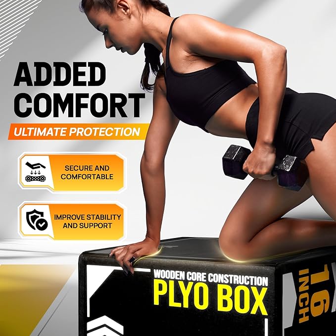 Yes4All 3-in-1 Soft-Padded Plyo Box With Wooden Core, Non-Slip Multi-Use Cushioned Plyometric Jump