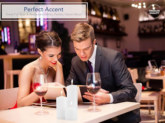 Royal Imports Pillar Candles White Unscented Premium Wax, 60 Hours Burning for Wedding, Spa, Party