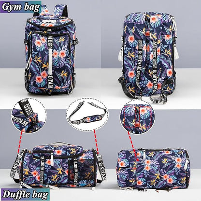 Gym Duffle Bag Backpack with Shoe Compartment,4 ways Travel Backpack for Women and