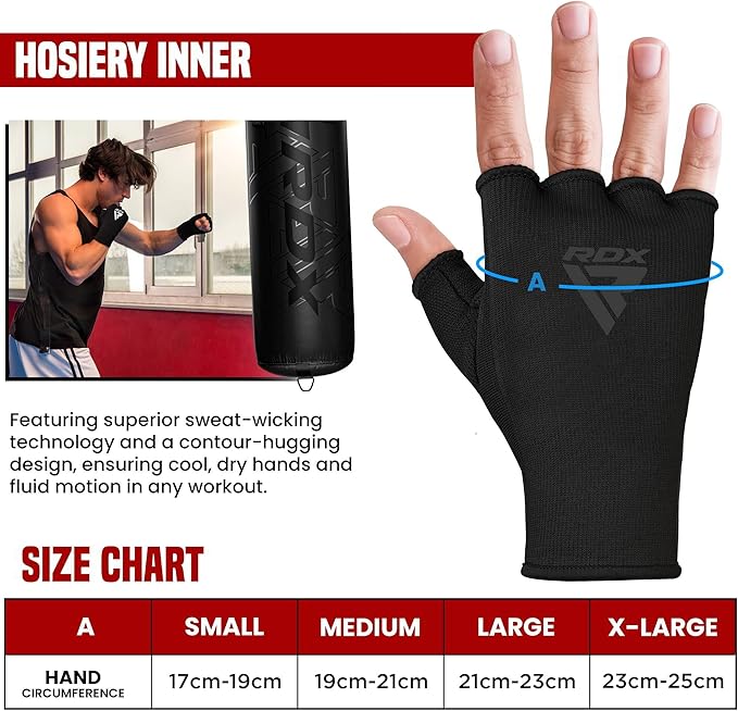 RDX Boxing Hand Wraps Inner Gloves Men Women, Half Finger Elasticated Bandages, Under Mitts Fist