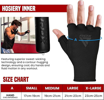 RDX Boxing Hand Wraps Inner Gloves Men Women, Half Finger Elasticated Bandages, Under Mitts Fist