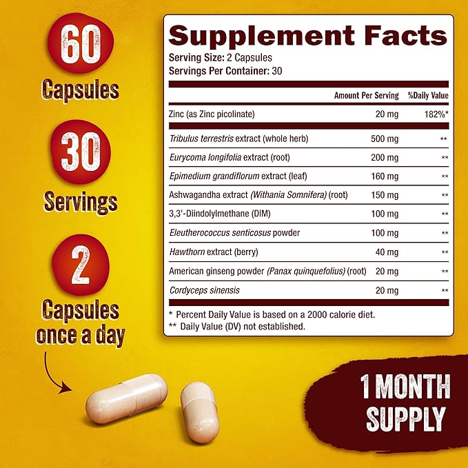 Testosterone Booster Supplement for Men - Ashwagandha, Tongkat Ali, DIM, Zinc, Tribulus & More