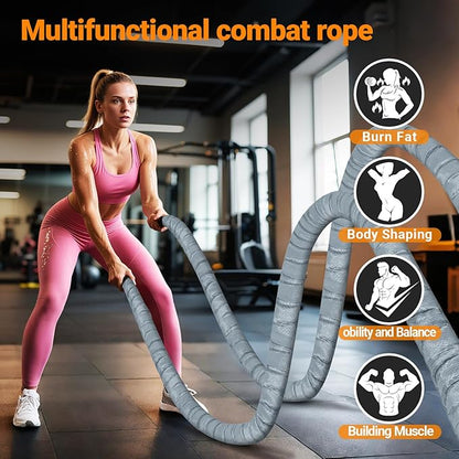 Battle Rope 1/1.26/1.5/2 Inch Diameter,Pink 30FT/40FT/50FT Exercise Workout Ropes for Home Gym