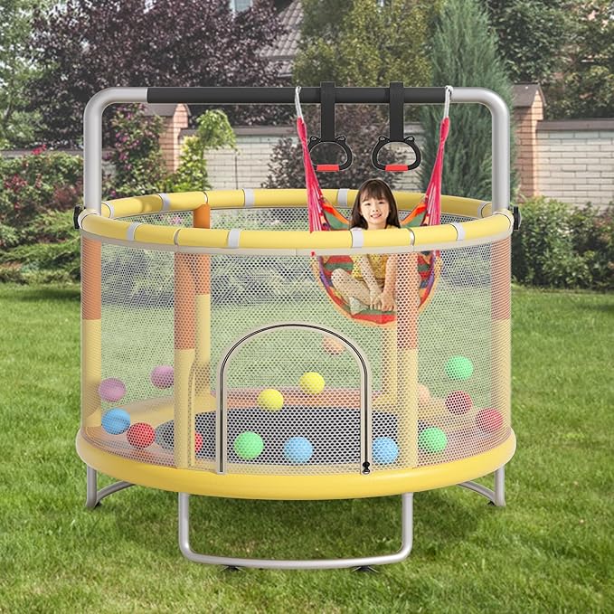 55" Small Trampoline for Kids, Telawah Indoor Outdoor with with Enclosure Net, Safety Enclosure