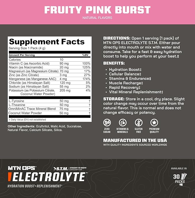 MTN OPS Electrolytes Powder Packets, Sugar Free Hydration Packets, Gluten-Free Hydration Powder