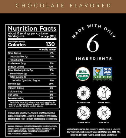 Truvani Vegan Pea Protein Powder | Chocolate | 20g Organic Plant Based Protein | 18 Servings | Keto