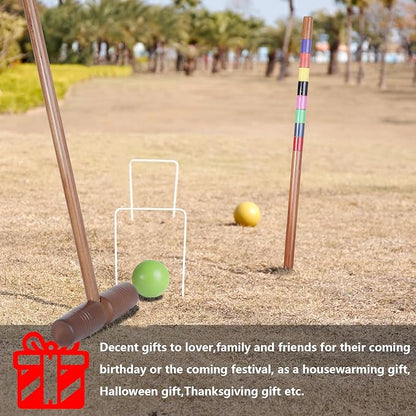Brown Croquet Set for Adults - 8 Players Croquette Kit with 35In Deluxe, 32In Regulation Size