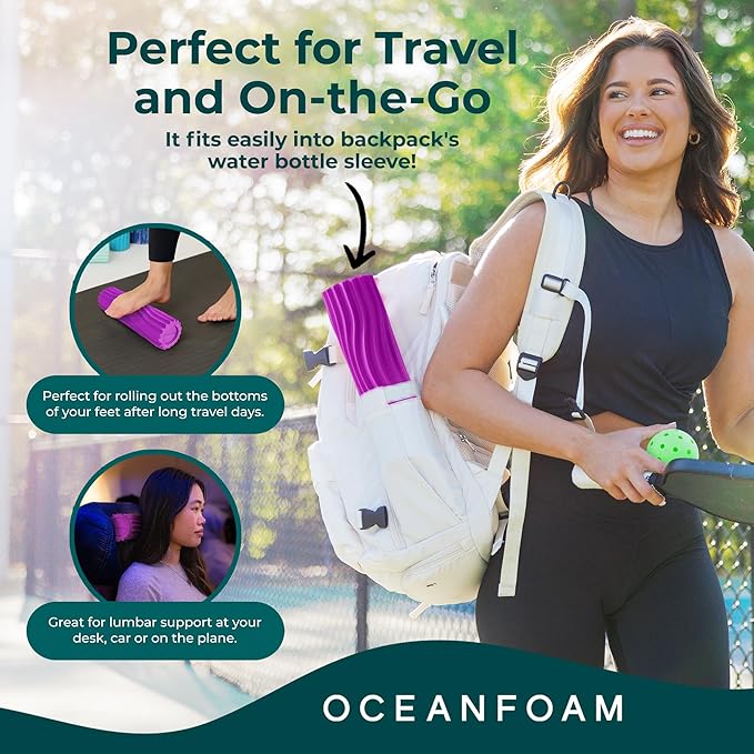 Oceanfoam Ripple Travel Foam Roller (11" x 3.35") Firm Mini Foam Roller for Physical Therapy, Deep