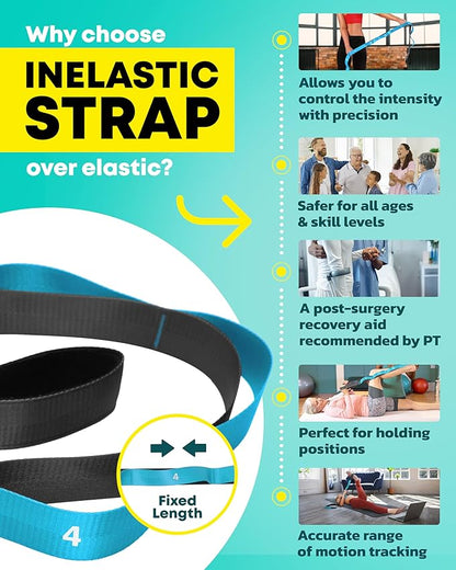 Stretching Strap with Loops - Non Elastic Stretch Band for Physical Therapy, Yoga Strap for