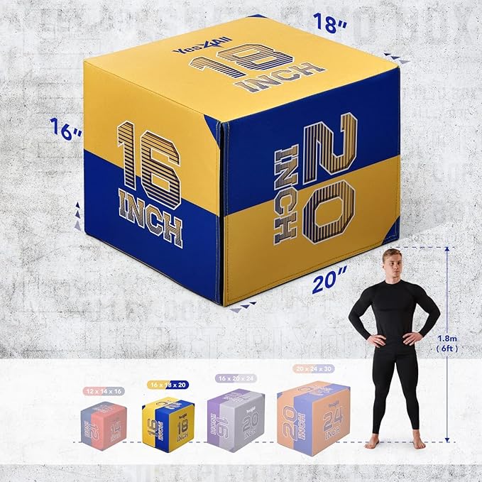 Yes4All 3-in-1 Soft-Padded Plyo Box With Wooden Core, Non-Slip Multi-Use Cushioned Plyometric Jump