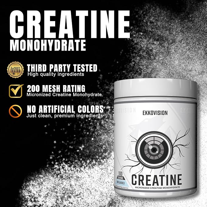 Ekkovision Creatine Monohydrate Powder, Micronized, Unflavored, Pre Workout & Post Workout