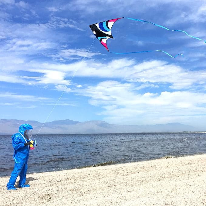 Delta Kite for Kids & Adults - Easy to Fly Large Single Line Beach Kite with 300ft String Handle