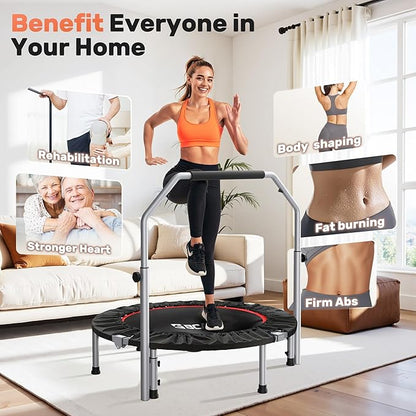 BCAN 40/48" Foldable Mini Trampoline Max Load 330lbs/440lbs, Fitness Rebounder with Adjustable Foam