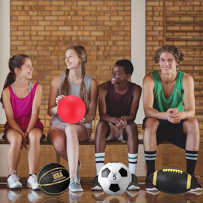 Deekin 12 Pcs Assorted Sport Ball Set Official Size Basketball, Football, Volleyball, Soccer