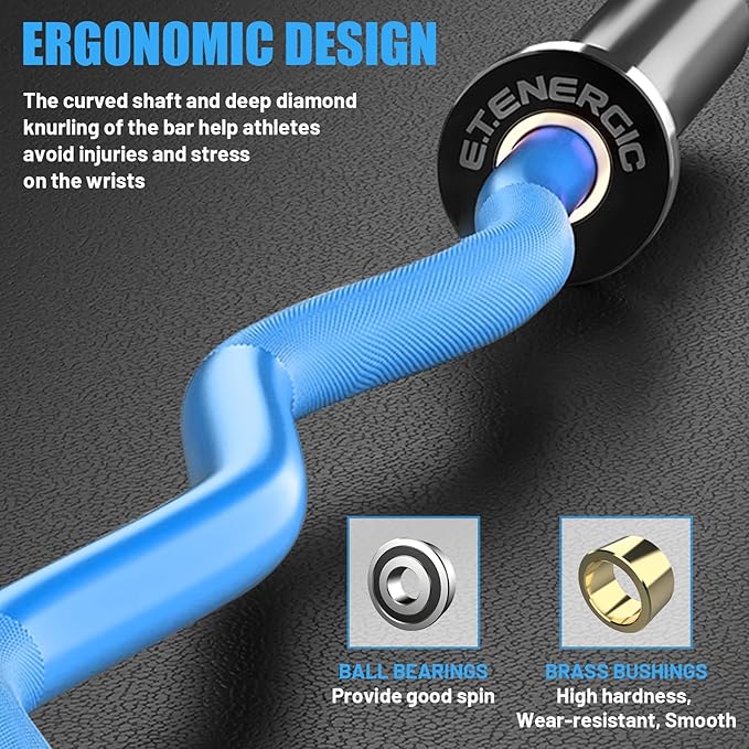 47" Olympic EZ Curl Bar 500-lbs Capacity Steel Barbell Suitable for 2" Weight Plates, 2-Inch Curl