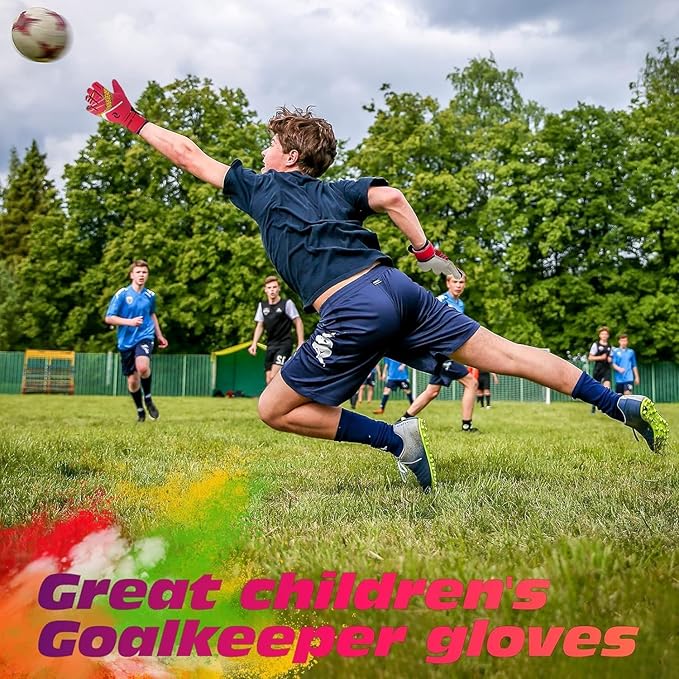 Sportout Kids Goalkeeper Gloves, Soccer Gloves with Double Wrist Protection and Non-Slip Wear