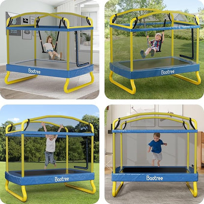 6.5FT Rectangle Trampoline for Kids, 78”ASTM Approved Recreational Trampolines with Swing, Small