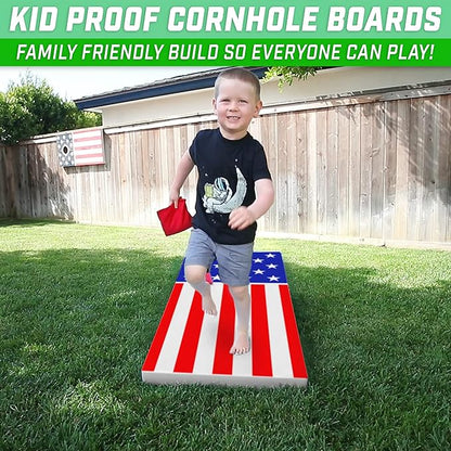 GoSports 4 x 2 ft All Weather Cornhole Boards - American Flag, Red, or Blue - Game Set Includes 8