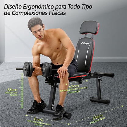 Upgraded Adjustable Weight Bench with Leg Extension and Leg Curl, 9 Back Positions & Foldable