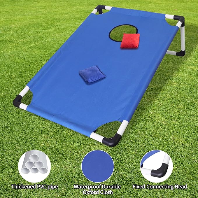 Portable PVC Framed Cornhole Game Set with 2 Collapsible Cornhole Boards, 8 Bean Bags and Carrying