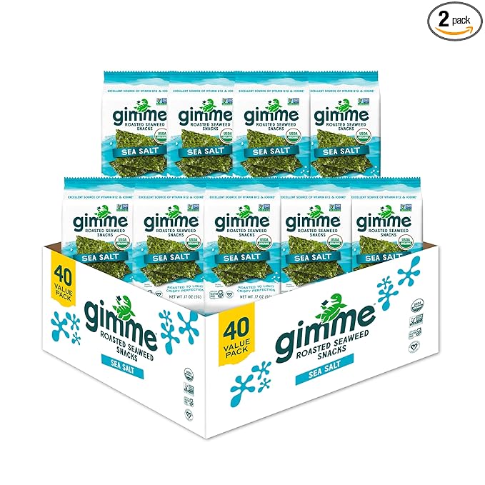 gimMe Organic Roasted Seaweed Sheets, Sea Salt, Keto, Vegan, Gluten Free, Great Source of Iodine